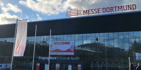 The picture shows the WRO venue, Messe Dortmund, from the outside.
