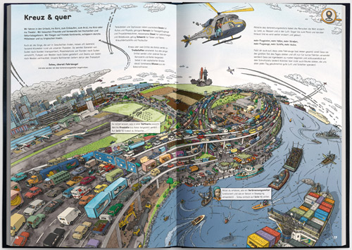 На малюнку розворот книжки «Фантастична подорож Фатіми у світ без нафти» — подвійний розворот.