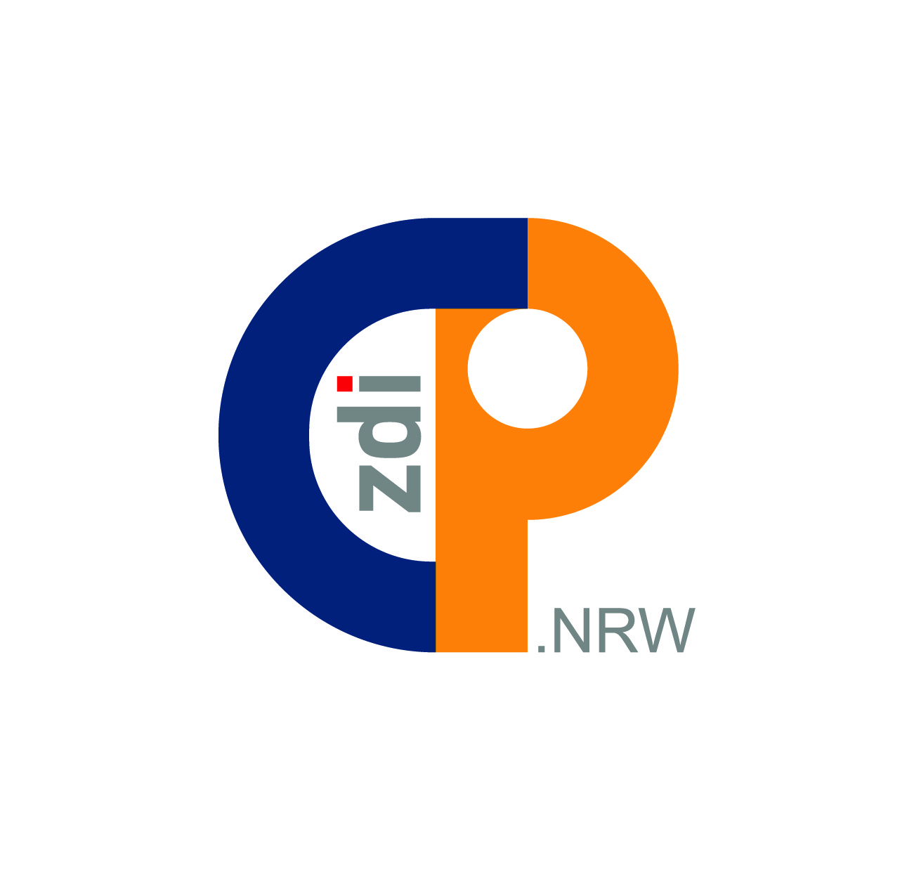 На рисунке показан новый логотип платформы сообщества zdi. На нем изображена темно-синяя буква C, переходящая в оранжевую букву P. В белом пространстве между C и P zdi — серый, точка i — красная. NRW написано маленькими серыми буквами внизу рядом с буквой P.