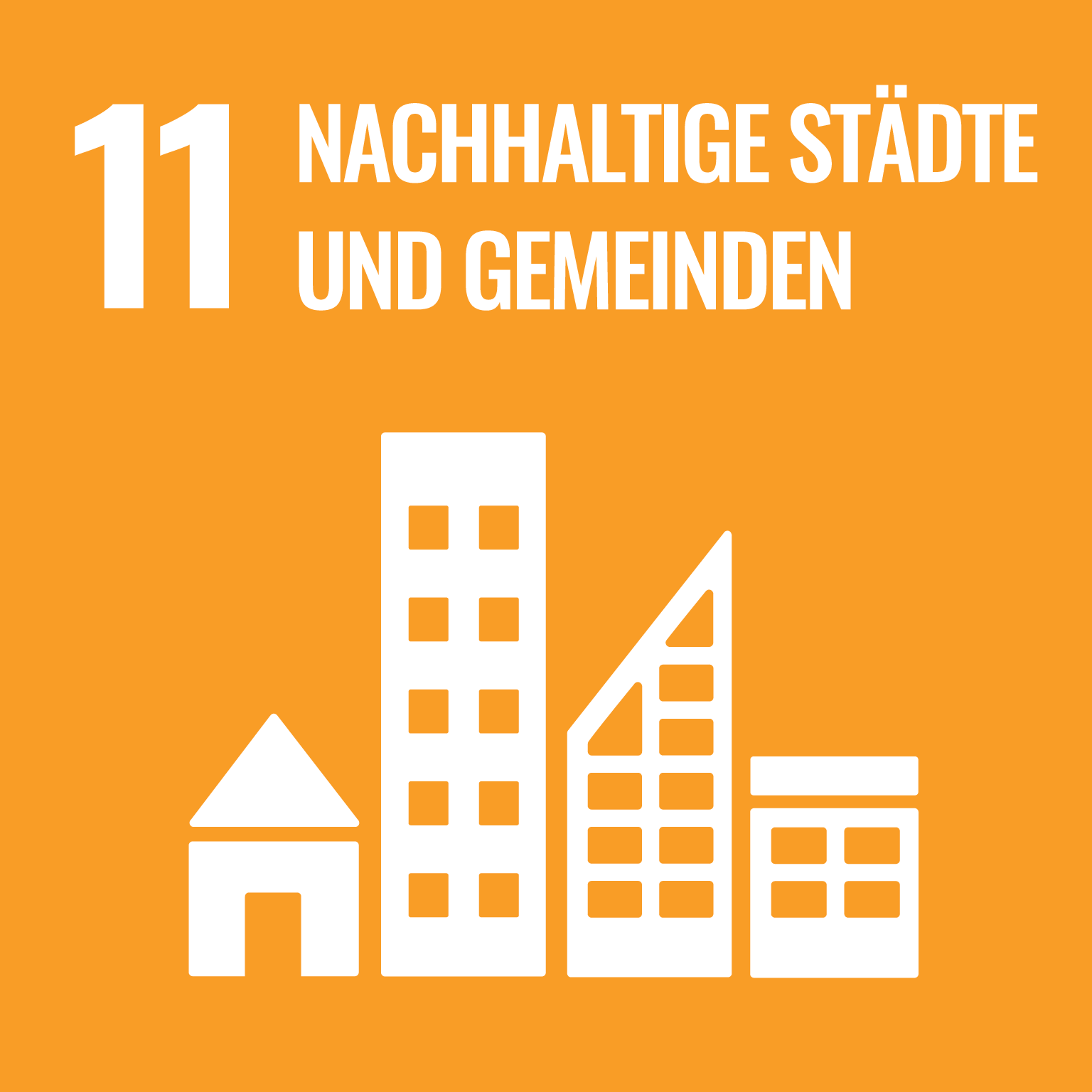 Grafikte Sürdürülebilir Şehirler ve Topluluklar Sürdürülebilir Kalkınma Hedefi 11'in logosu gösterilmektedir